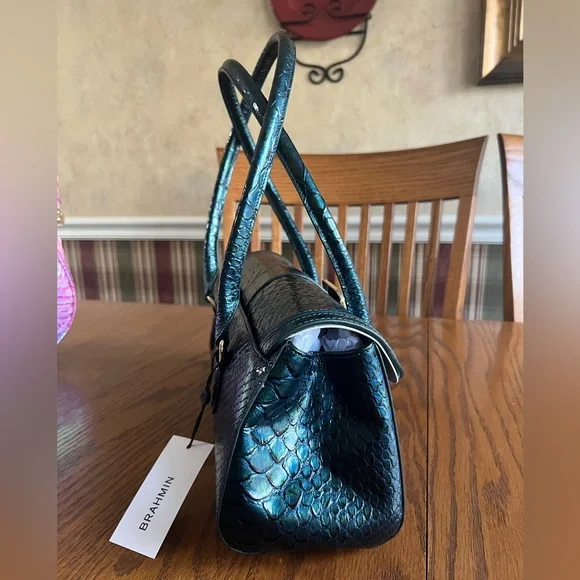 NWT Brahmin Dayan Leather Snake Embossed Shoulder Bag ONLY - Evergreen Kalopsia. - Picture 3 of 9